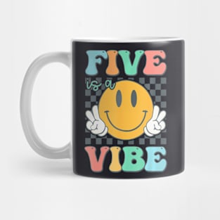 Five Is A Vibe 5Th Birthday Smile Face Hippie Boy Girl Kid Mug